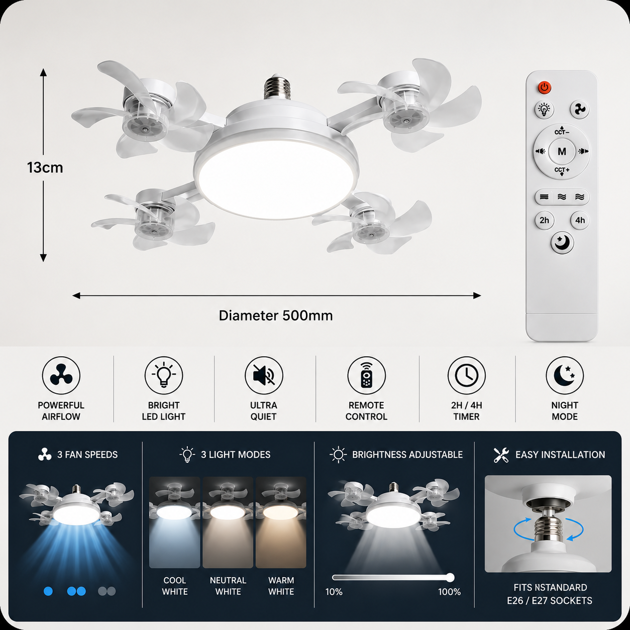 ARCTIQ™ AirLight Pro – 2-in-1 Smart Ceiling Fan Light with Remote Control